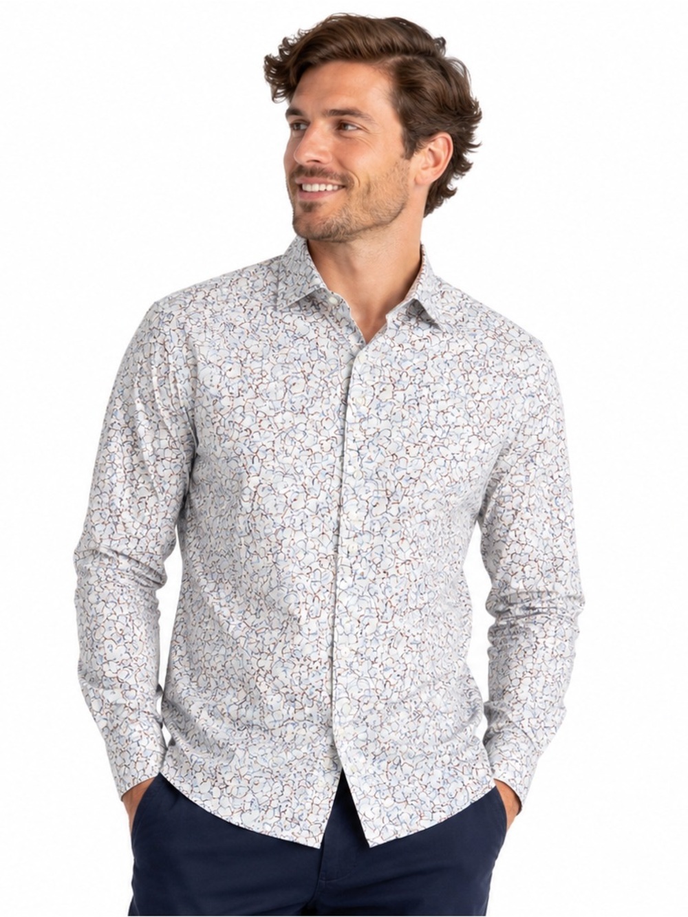 Ted Baker White Slim Floral-Print Dress Shirt
